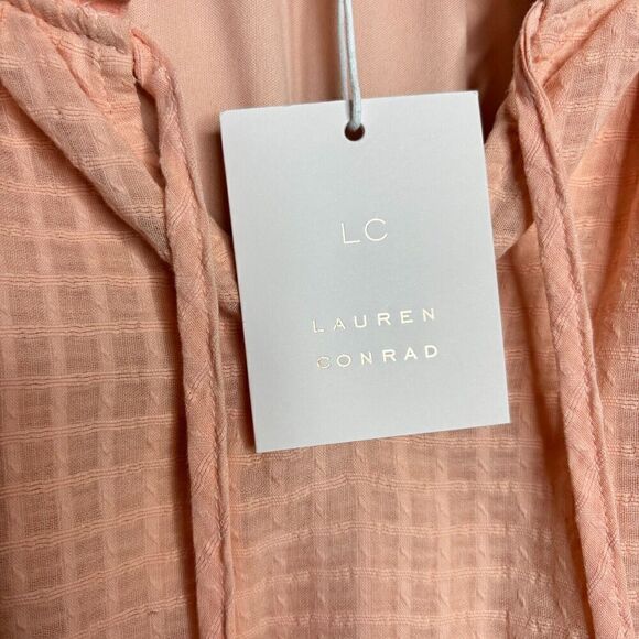 NWT LC Lauren Conrad Womens Pink Flowy Popover Lined Tie Front Blouse Top Medium - Picture 9 of 10